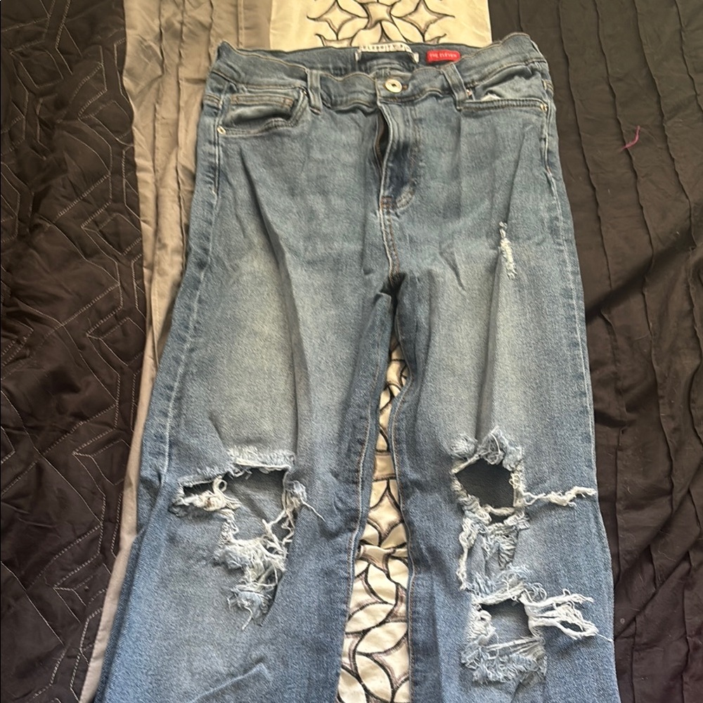 Celebrity Pink Blue Boyfriend Jeans with Distressed Details